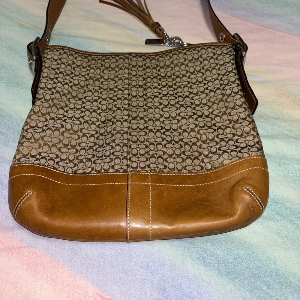 Coach Signature C Handbag with Caramel Brown Leather Strap & Bottom F10417